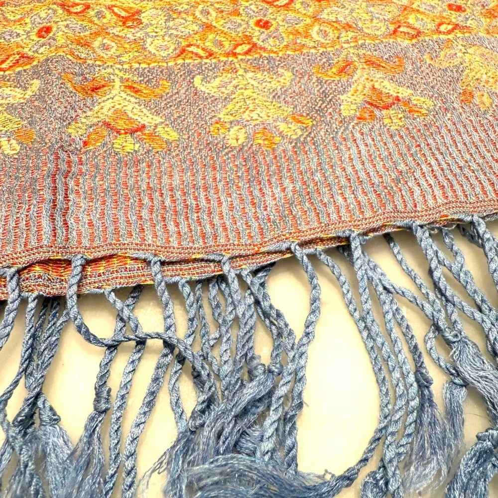Paisley Scarf‎ Shawl Wrap Purple Red Floral Fringe Women's Accessory 26x70